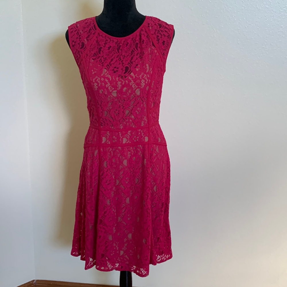 BCBGMaxazria Bright Pink Lace Dress M